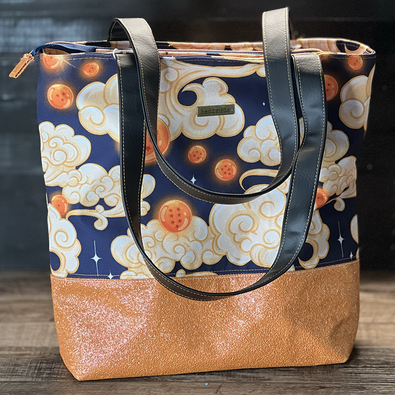 handmade tote bag with an  design of balls and clouds