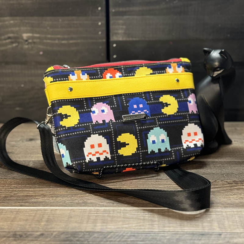 handmade small crossbody bag with retro gaming images